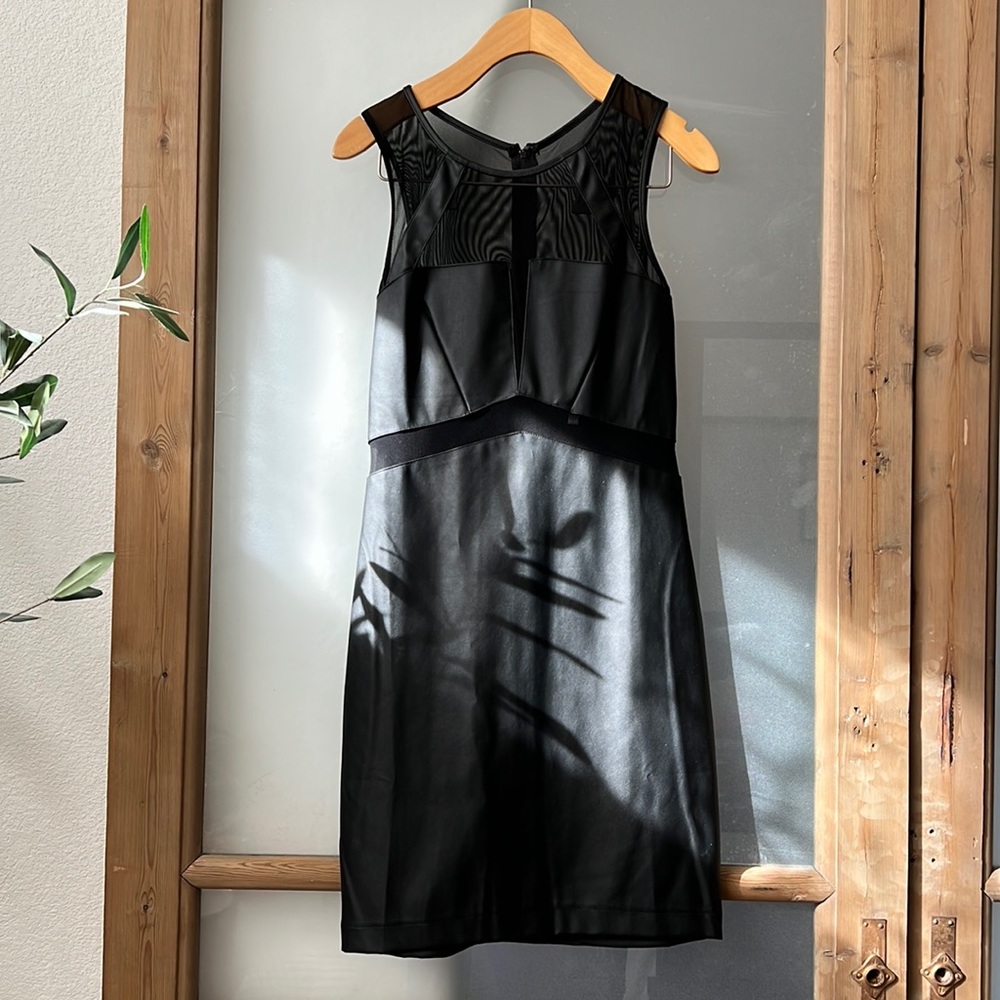 Charlotte Russe Vegan leather and mesh LBD with mesh cutouts